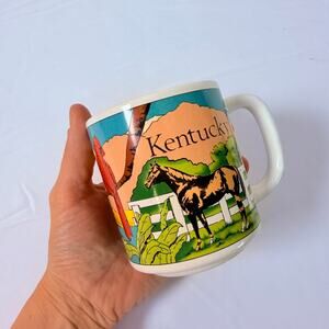 Vintage 80s Kentucky KY, USA Destination Horse & Cardinal Souvenir Coffee Mug